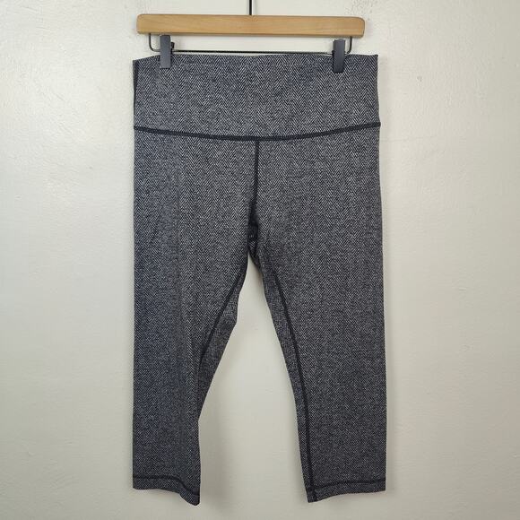 Lululemon Wunder Under Crop Leggings Womens 12 Herringbone Black White Luon‎ - Picture 1 of 7